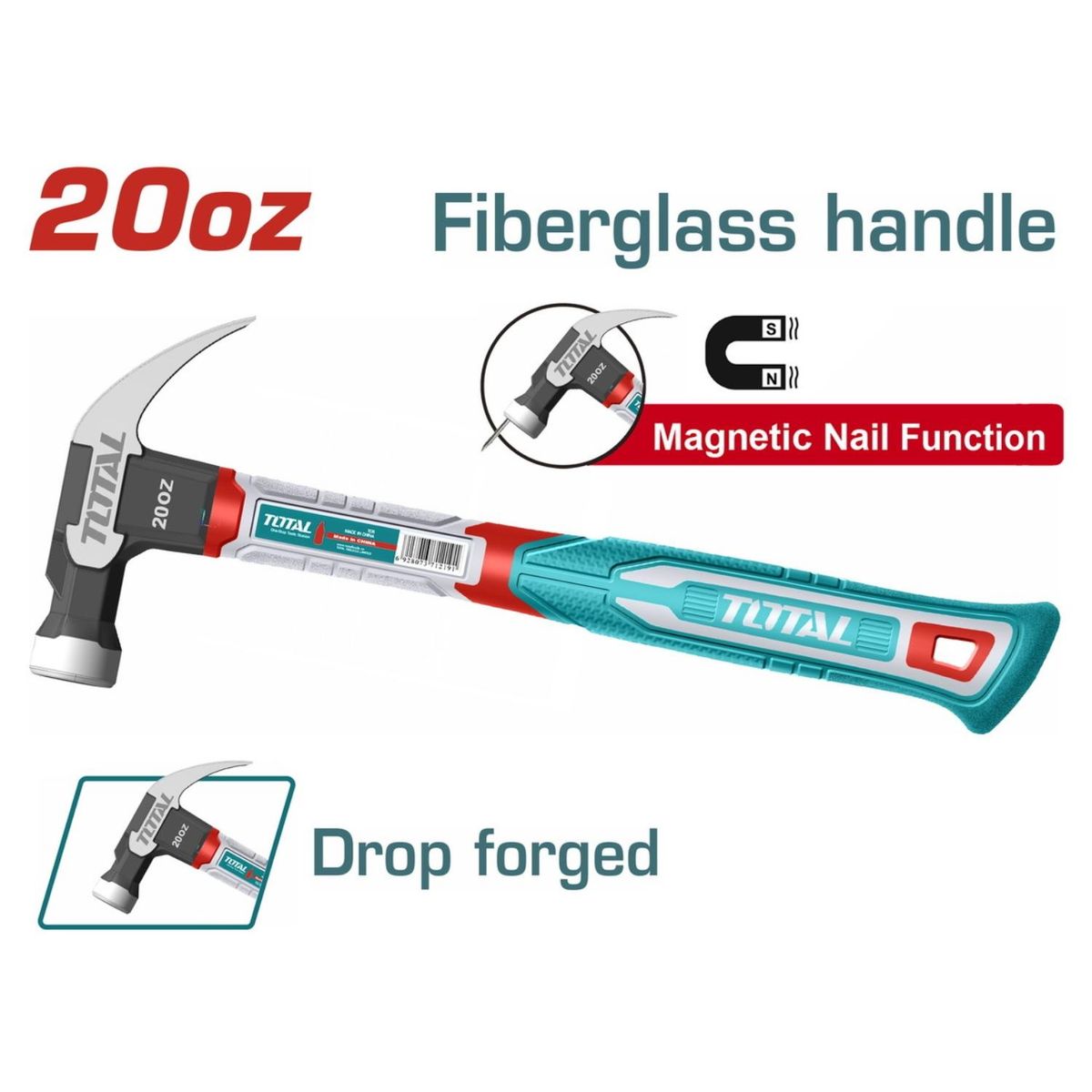 TOTAL TOOLS - Martillo de Uña Mango Fibra de Vidrio 20oz Industrial Total