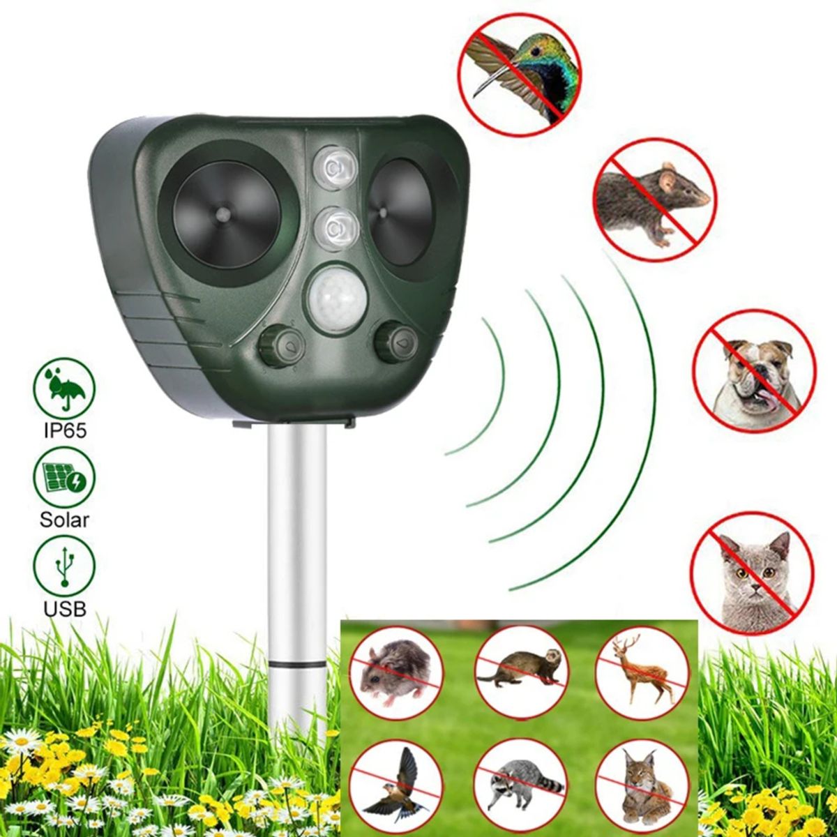GENERICO - Ahuyentador Solar Ultrasonico Sensor Movimiento Perros Aves Ratas Gatos