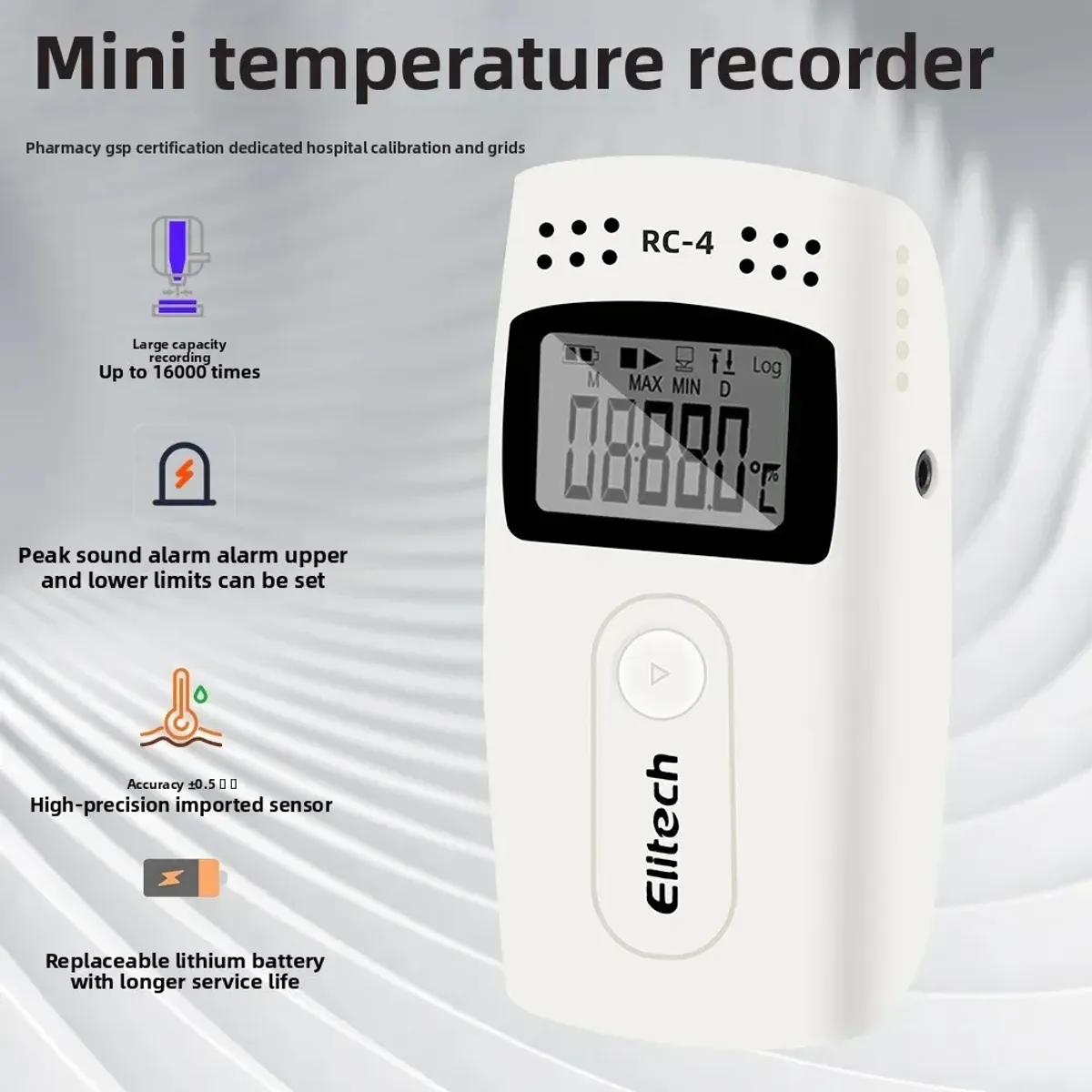 GENERICO - Data logger Temperatura Digital Elitech RC-4 16000 Datos
