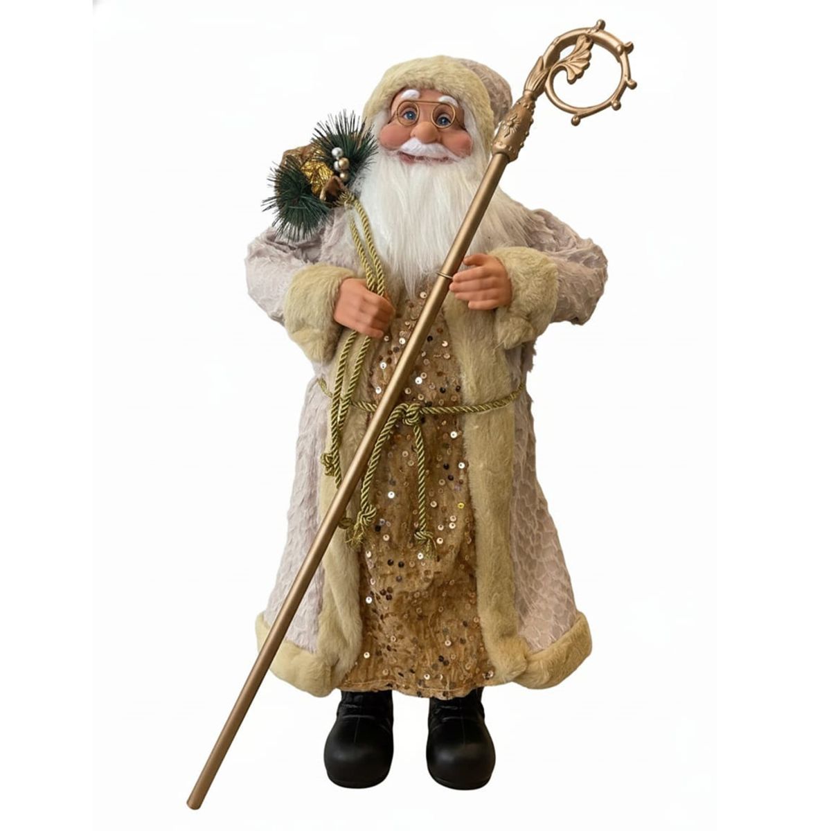 GENERICO - Papa Noel Dorado Con Baston 65 cm x 25 cm