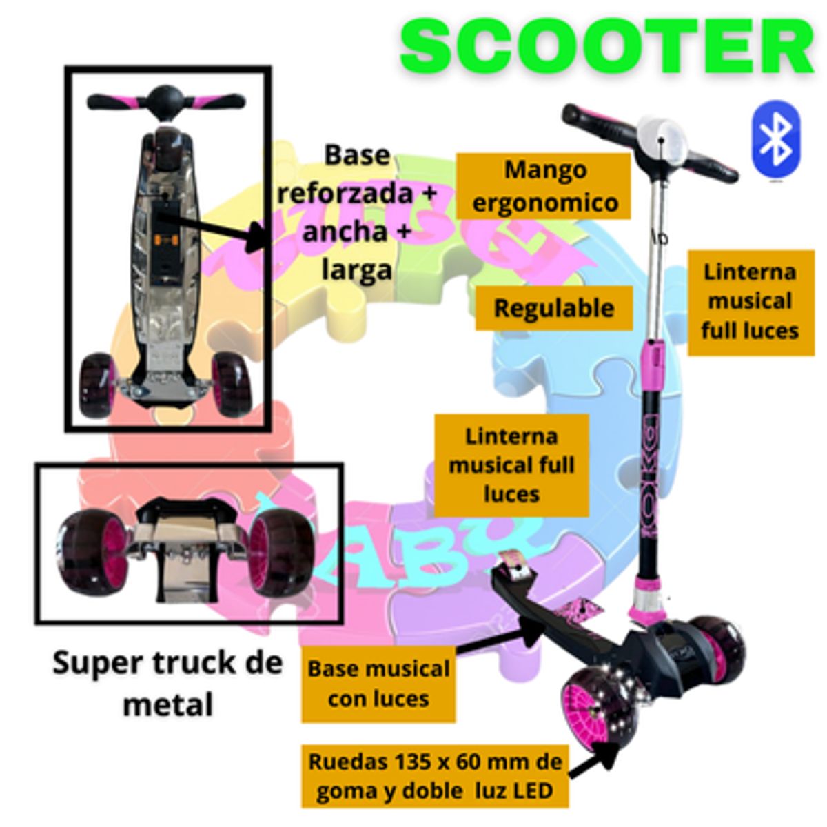 OKA - SCOOTER MAXI OKA DELUXE CON LUCES Y BLUETOOTH VERDE + OBSEQUIO RODILLERA CODERA Y BOLSA DE TRANSPORTE PARA SCOOTER OKA