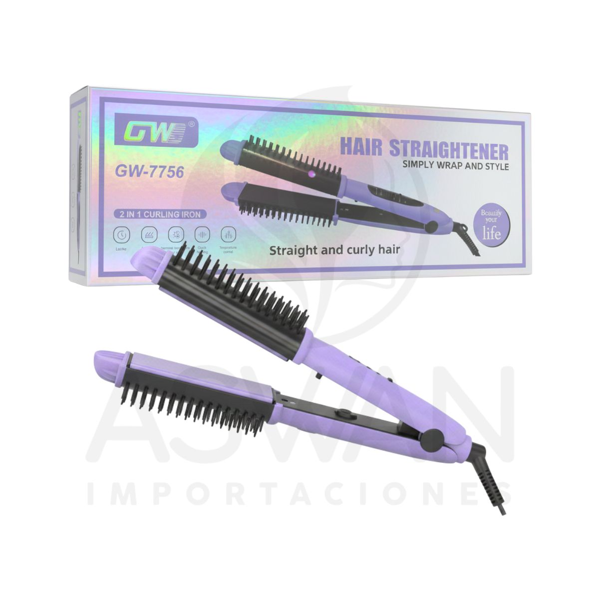 GENERICO - Cepillo Planchador 2 en 1 GW