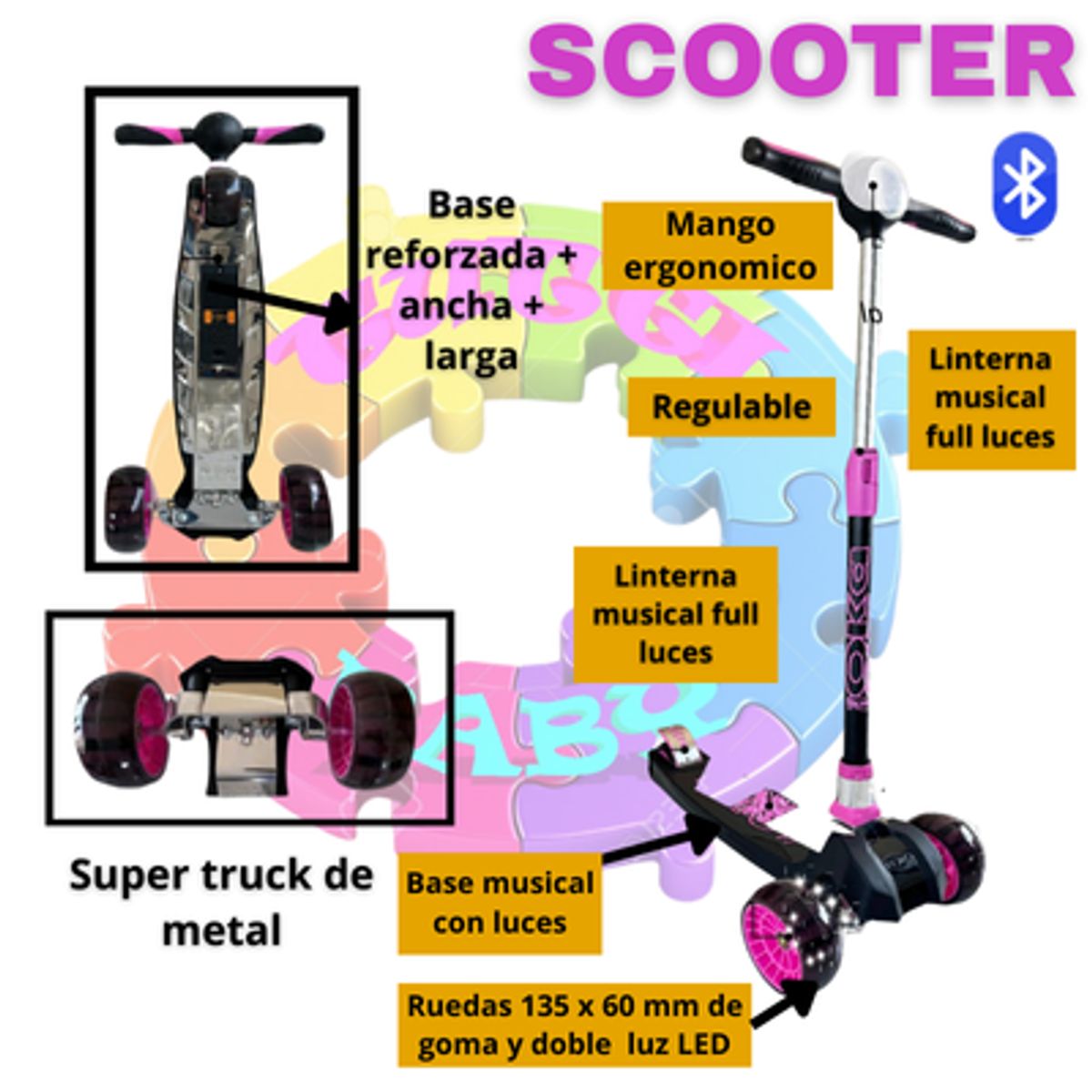 OKA - SCOOTER MAXI OKA DELUXE CON LUCES Y BLUETOOTH + OBSEQUIO RODILLERA, CODERA Y BOLSA DE TRANSPORTE  PARA SCOOTER OKA