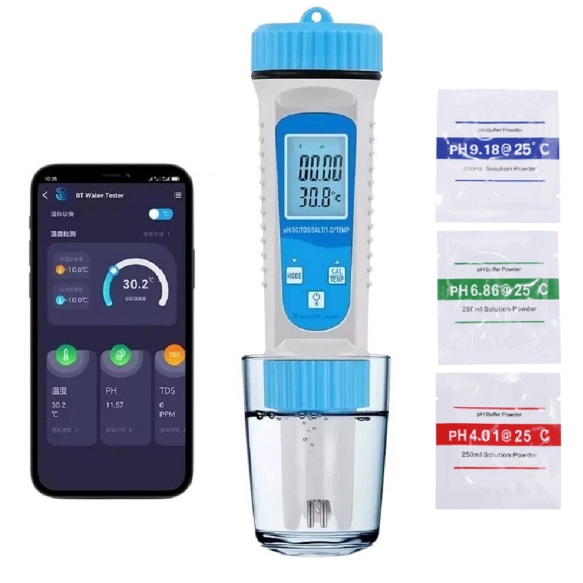 GENERICO - Medidor de Calidad de Agua 7 en 1 Bluetooth PH ORP Salinidad