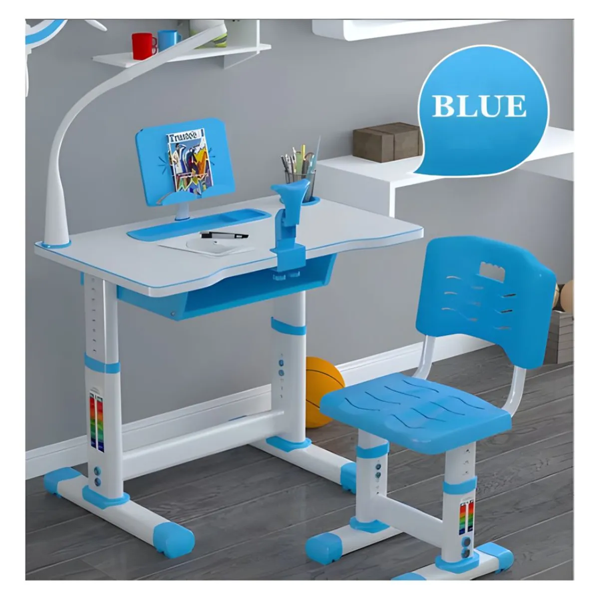 GENERICO - Juego de Escritorio y Silla Multifuncional para Niños Azul