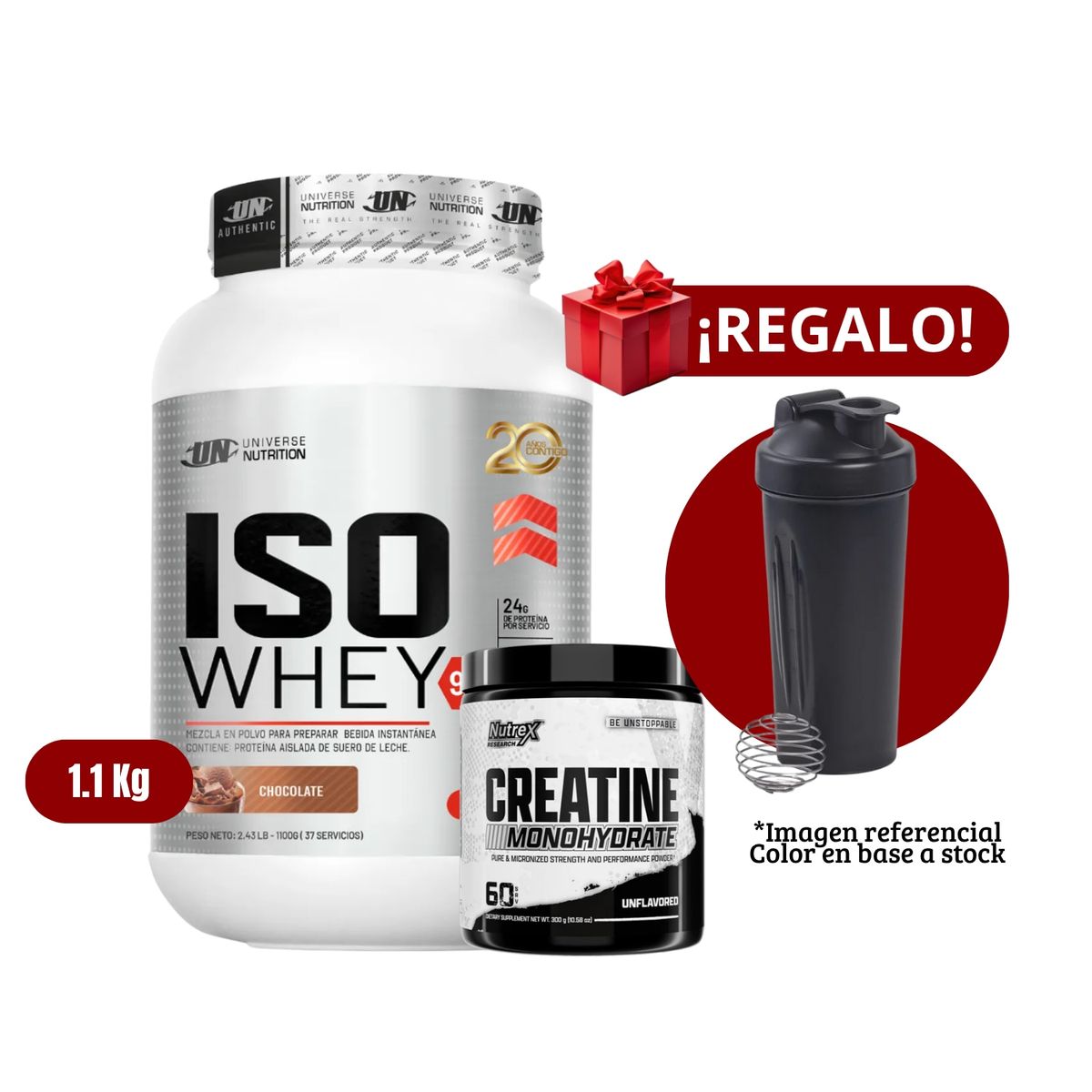 UNIVERSE NUTRITION - Proteína Iso Whey 11Kg Chocolate+Nutrex 300g+Shaker