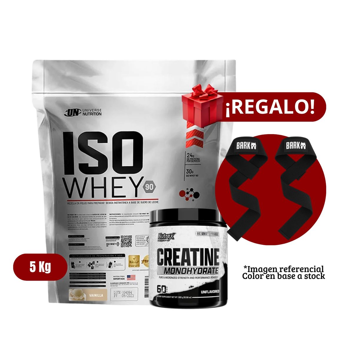 UNIVERSE NUTRITION - Proteína Iso Whey 5Kg Vainilla+Nutrex 300g+Straps