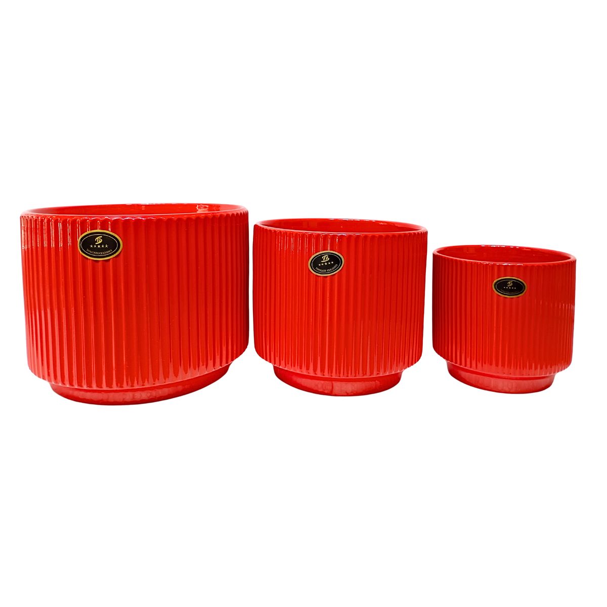 GENERICO - Set de Macetas de Cerámica Rojo en 3 Tamaños Grande