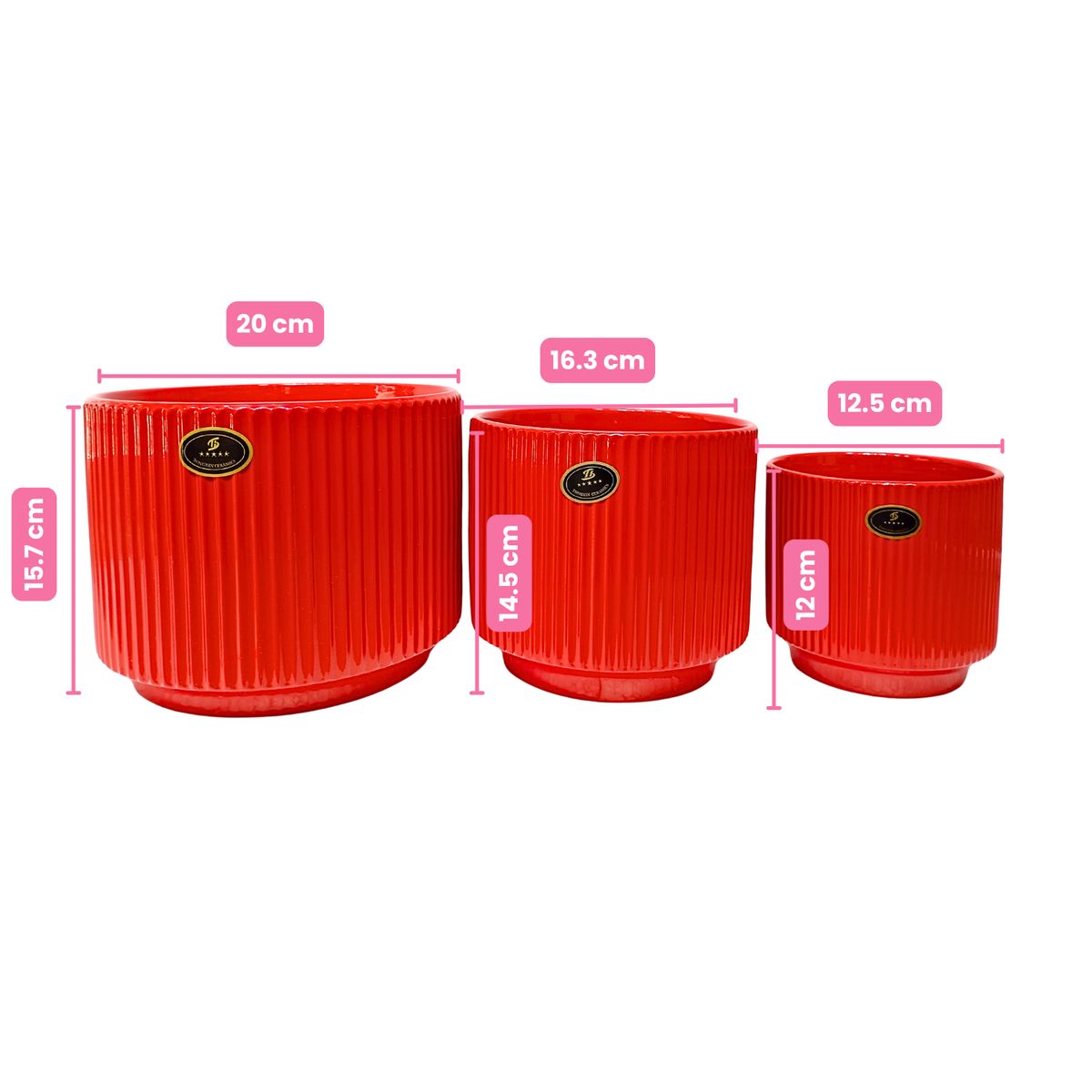GENERICO - Set de Macetas de Cerámica Rojo en 3 Tamaños Grande