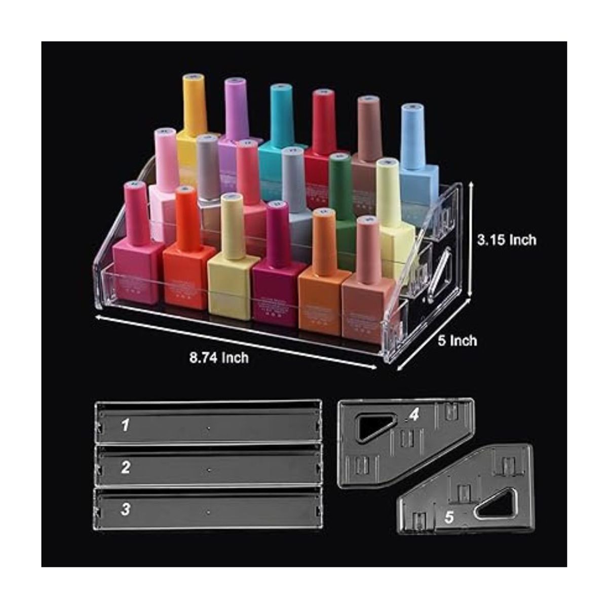 GENERICO - Organizador Exhibidor de Esmaltes de Uñas en Acrílico Transparente 3 Niveles