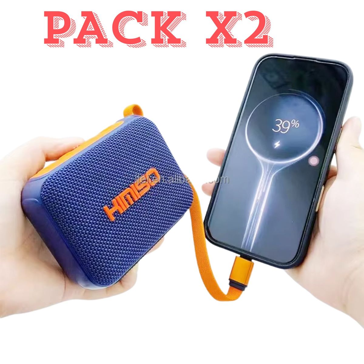 KMS - PACK X2 Parlante Inteligente AZUL inalámbrico portátil CON POWE BANK