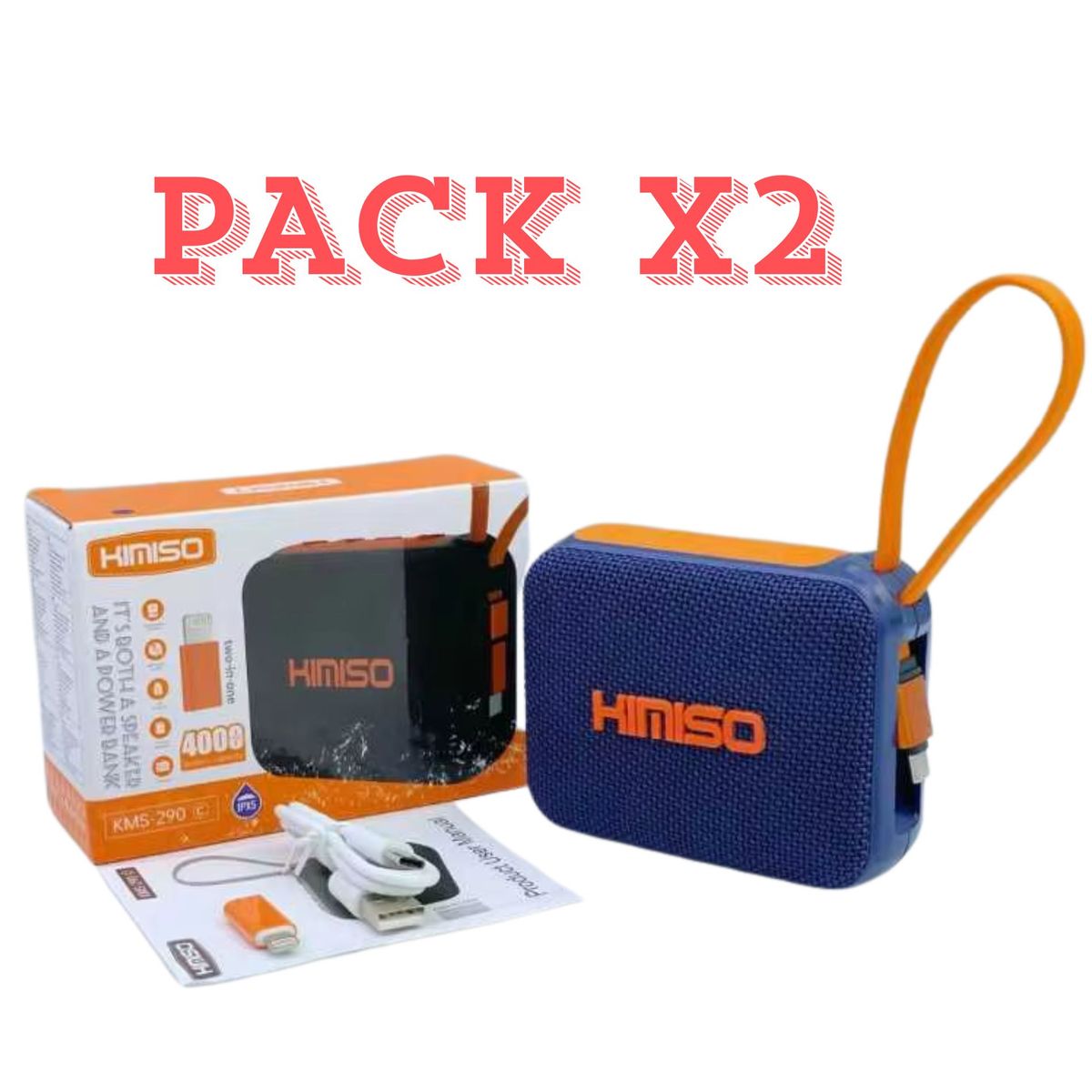 KMS - PACK X2 Parlante Inteligente AZUL inalámbrico portátil CON POWE BANK