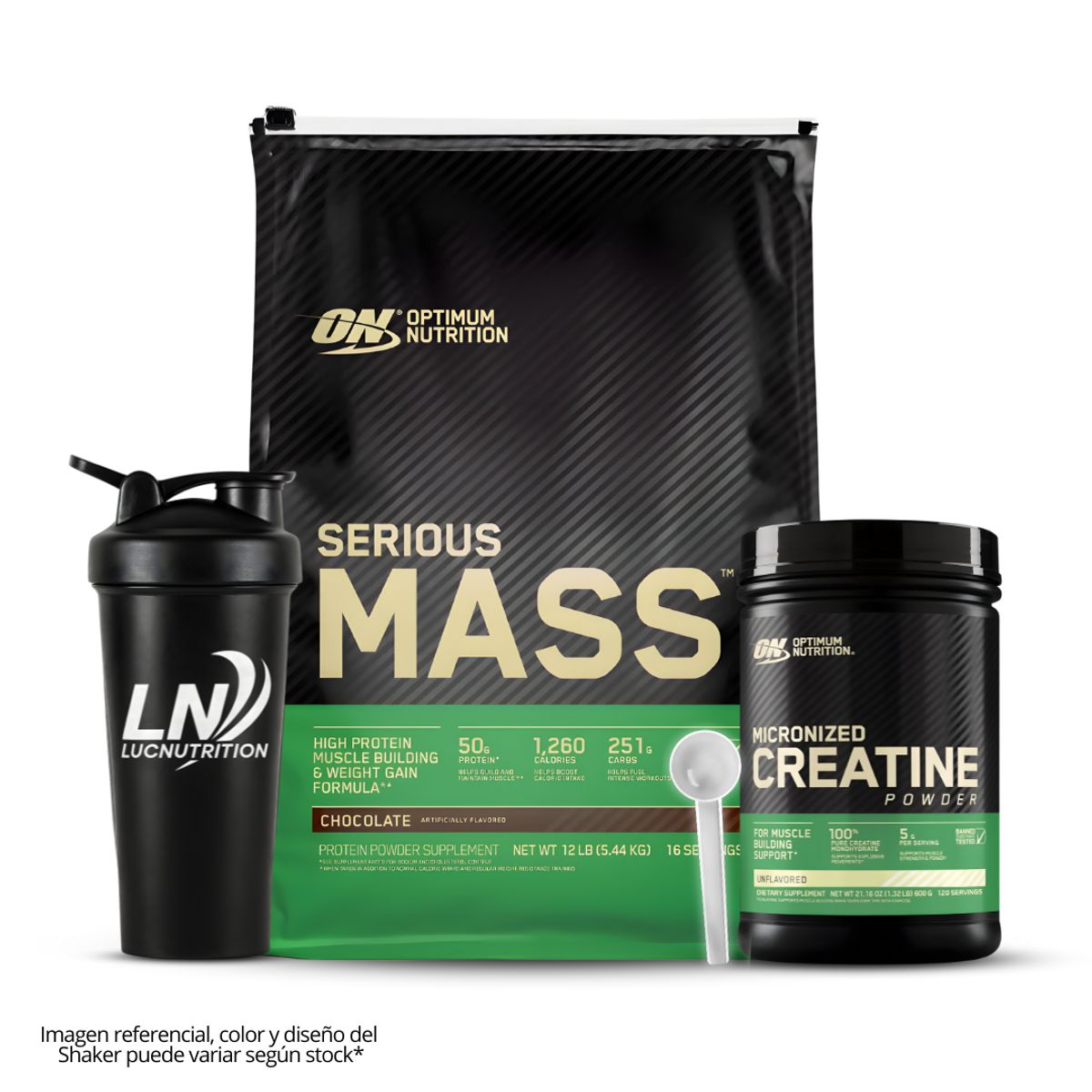 Optimum Nutrition - Serious Mass 12 LB Ganador de Masa - Chocolate + Creatina Optimum Nutrition 600 g + Shaker