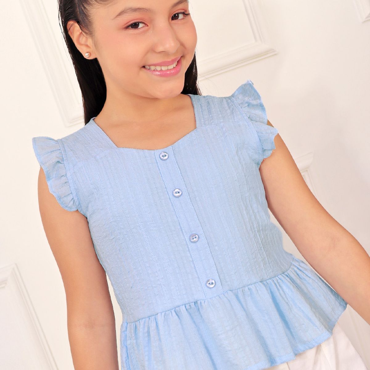 KIDS MASHMELO - Blusa con faldon Peplum y Volantes en Hombros para niña Kids Mashmelo