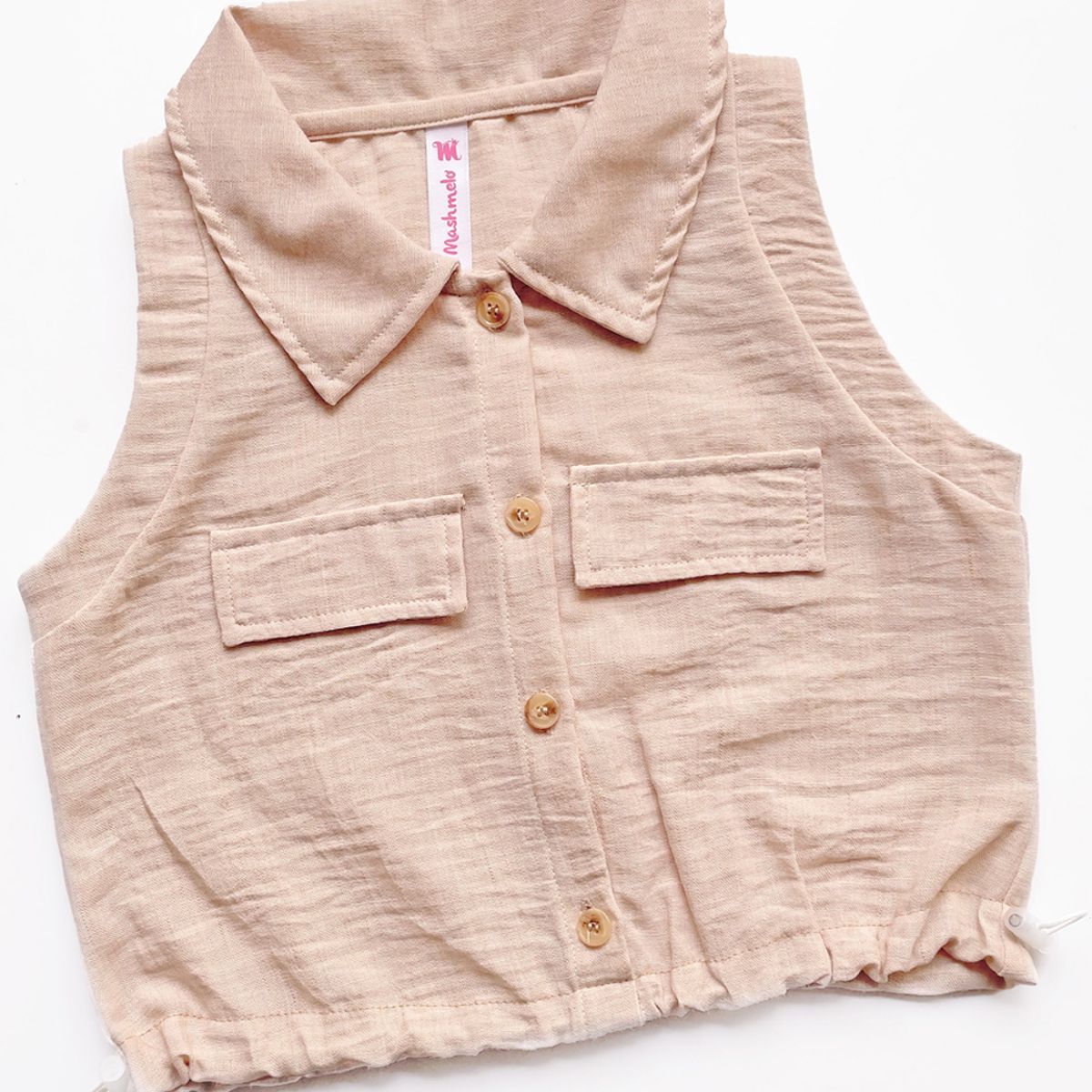 KIDS MASHMELO - Blusa manga cero con cuello camisero y elástico en basta para niña Kids Mashmelo