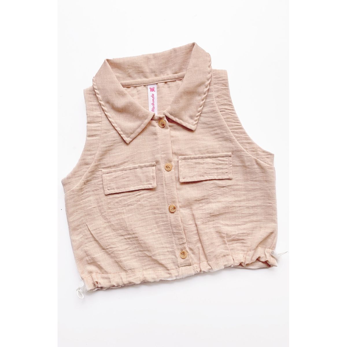 KIDS MASHMELO - Blusa manga cero con cuello camisero y elástico en basta para niña Kids Mashmelo