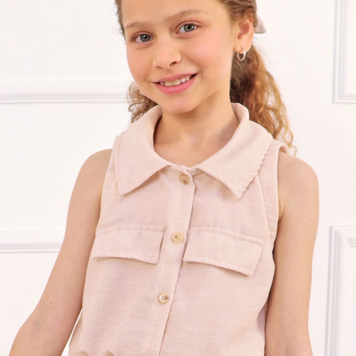 KIDS MASHMELO - Blusa manga cero con cuello camisero y elástico en basta para niña Kids Mashmelo