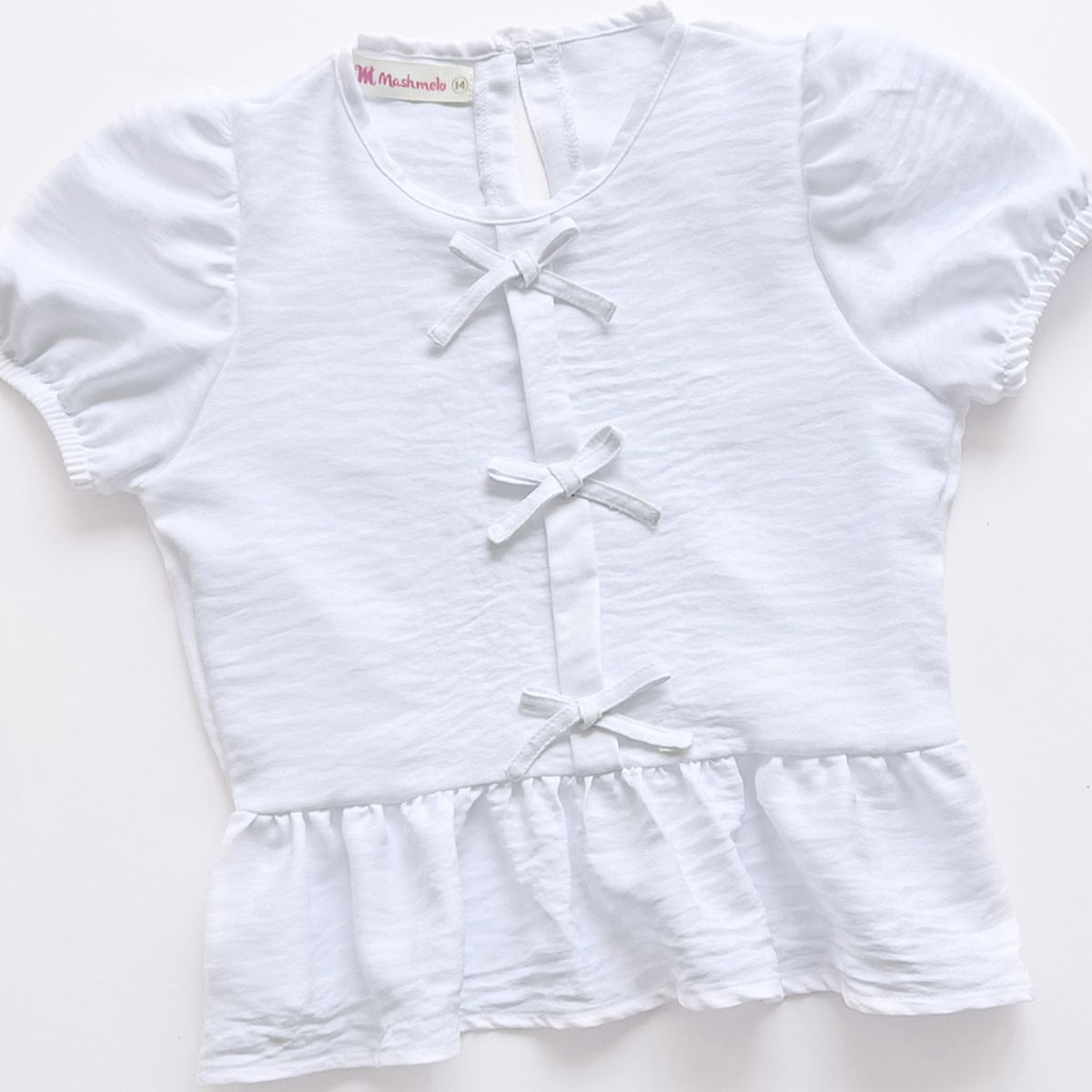 KIDS MASHMELO - Blusa manga corta con Lacitos y Faldón recogido para niña Kids Mashmelo