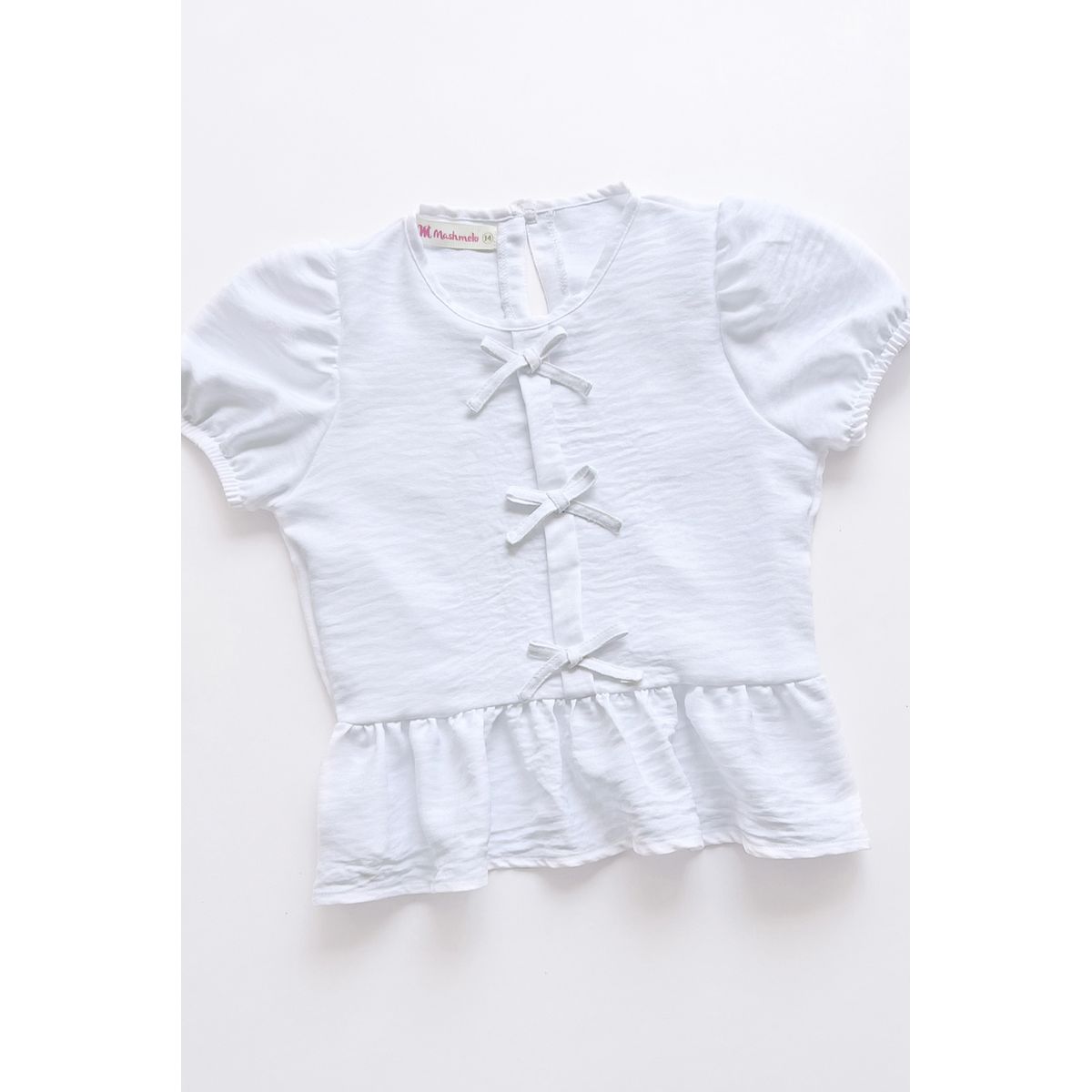 KIDS MASHMELO - Blusa manga corta con Lacitos y Faldón recogido para niña Kids Mashmelo