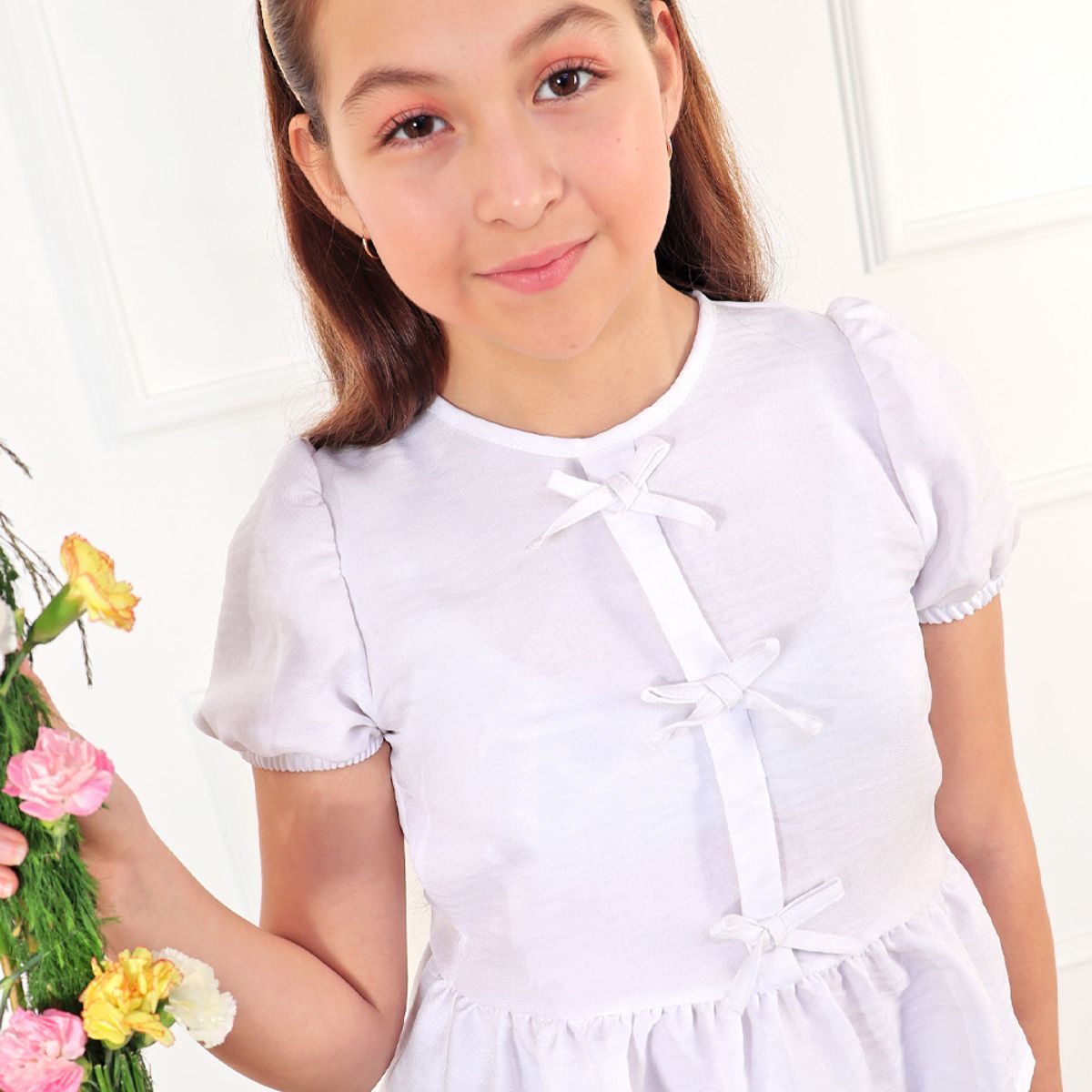 KIDS MASHMELO - Blusa manga corta con Lacitos y Faldón recogido para niña Kids Mashmelo