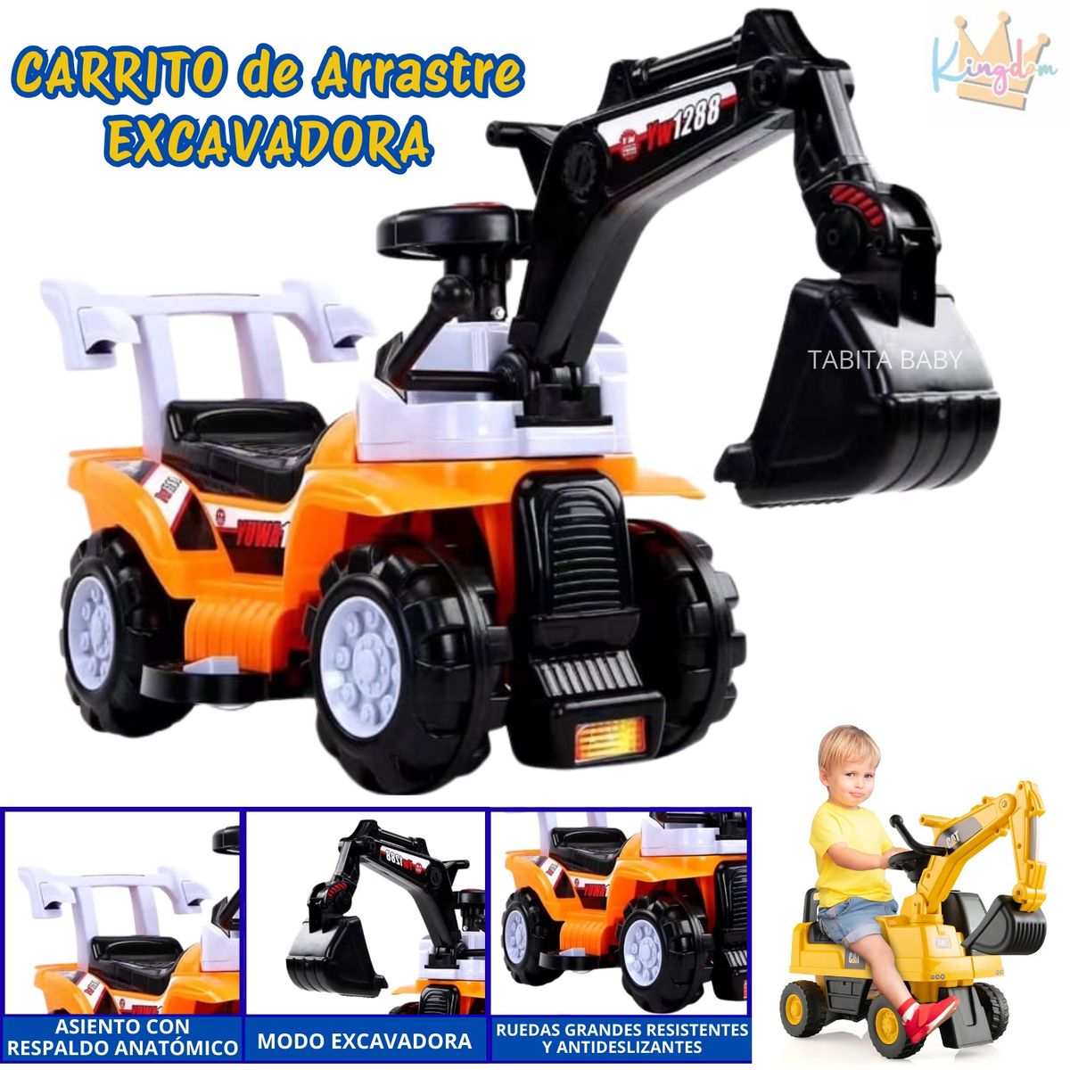KINGDOM - Carrito de Arrastre Excavadora para niños Anaranjado