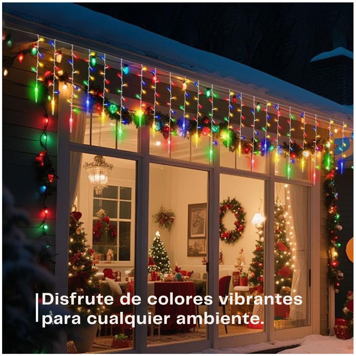 ARTEZA - Cortina de Luces Navideñas Carámbano 5M Multicolor con Música – 200 LED, 8 Modos, IP65