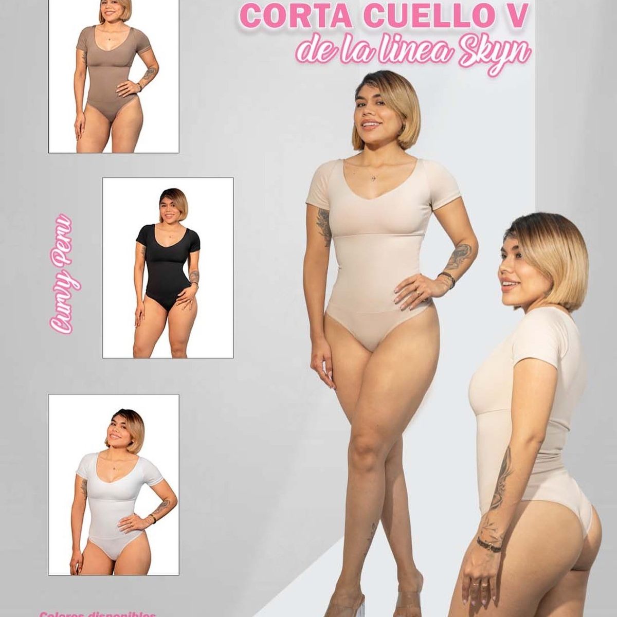 GENERICO - BODY CON  FAJA MODELADOR EFECTO LIPO MANGA CORTA CUELLO V
