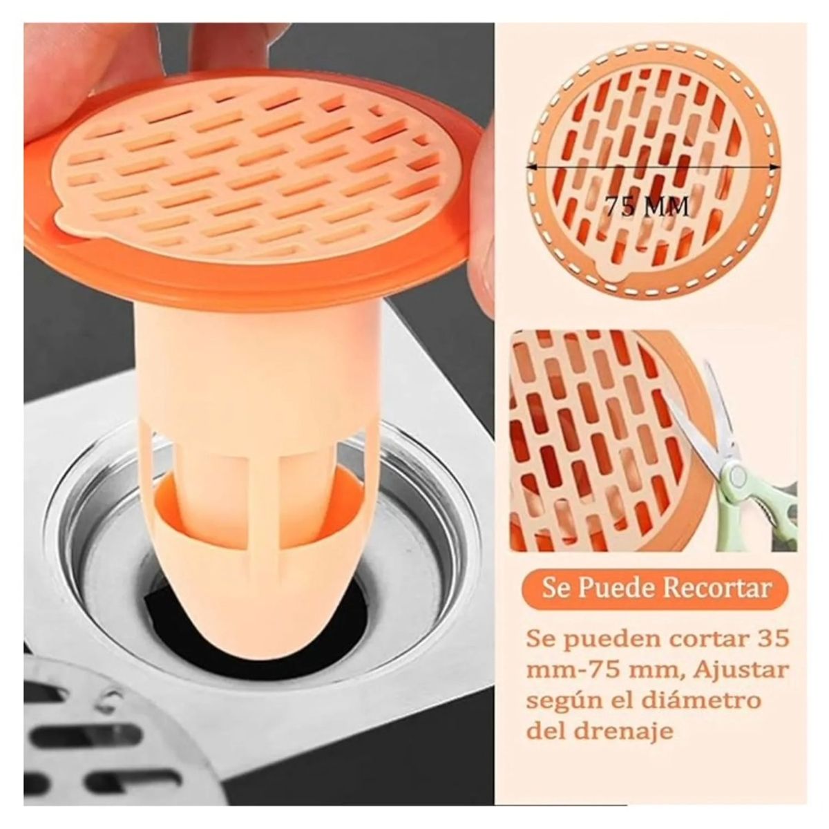 GENERICO - Tapón Filtro de Drenaje para Ducha Naranja