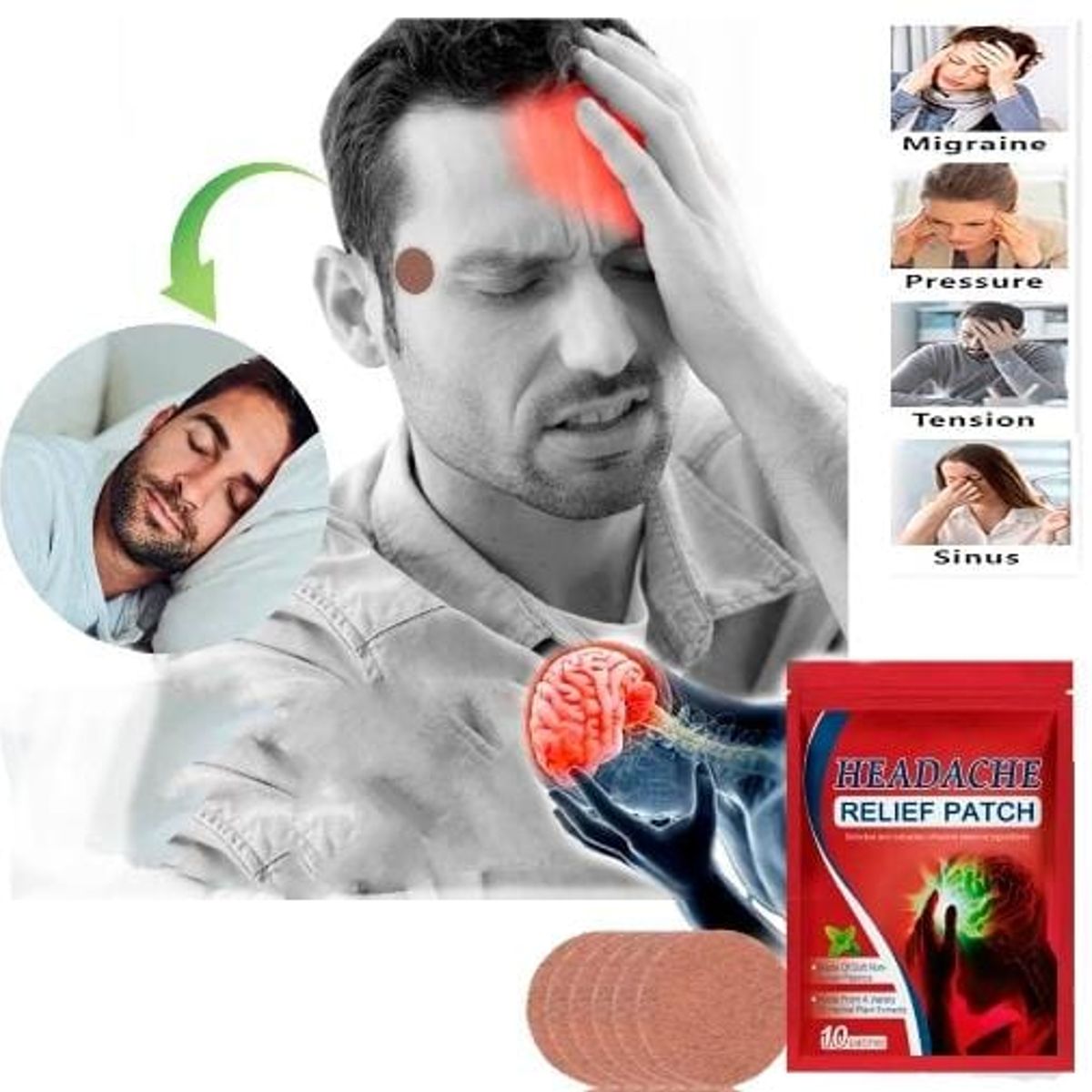 GENERICO - 10 parches para alivio de dolor de cabeza migrañas