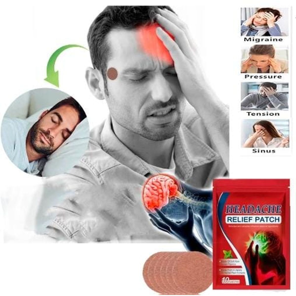 GENERICO - 10 parches para alivio de dolor de cabeza migrañas