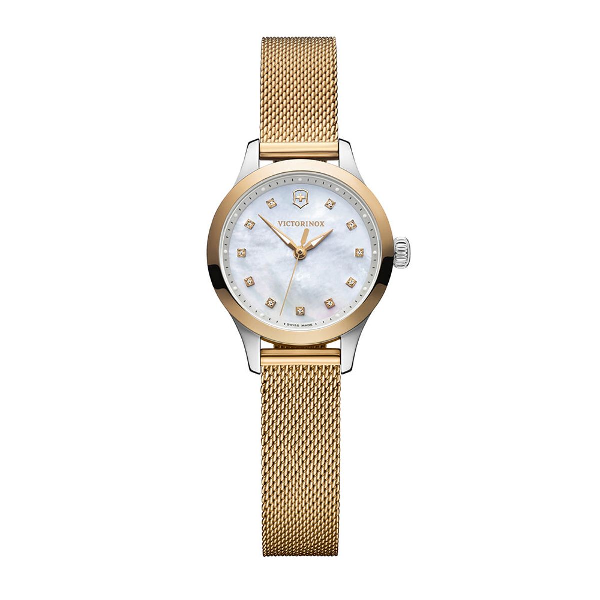 VICTORINOX - Reloj Alliance XS correa mesh dorado dial blanco con cristales Swarovski Victorinox