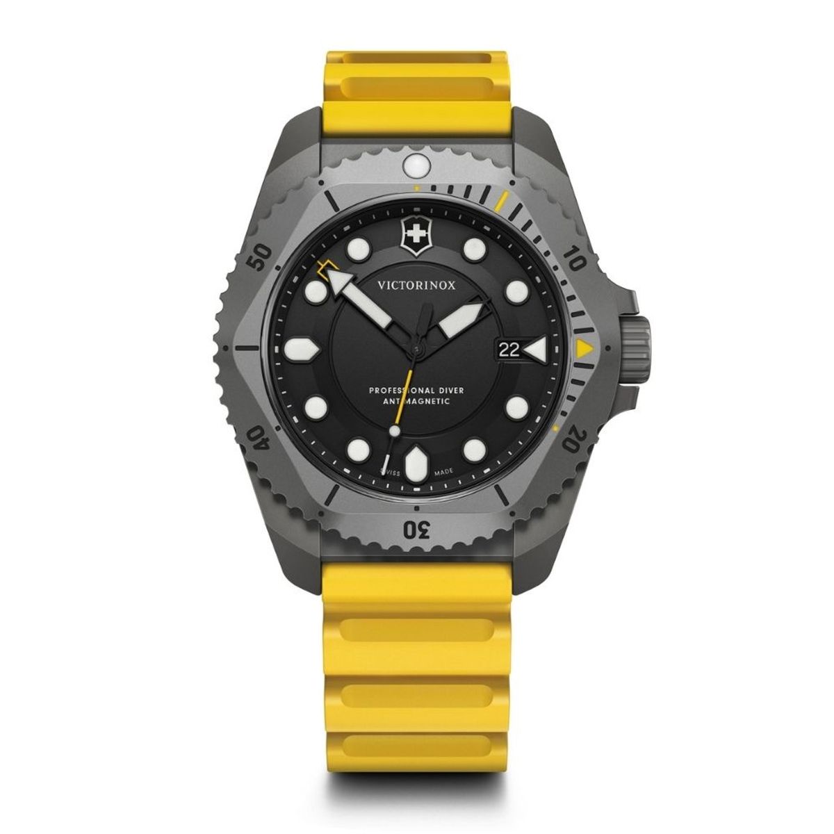VICTORINOX - Reloj Dive Pro correa de caucho color amarillo dial color Negro Victorinox