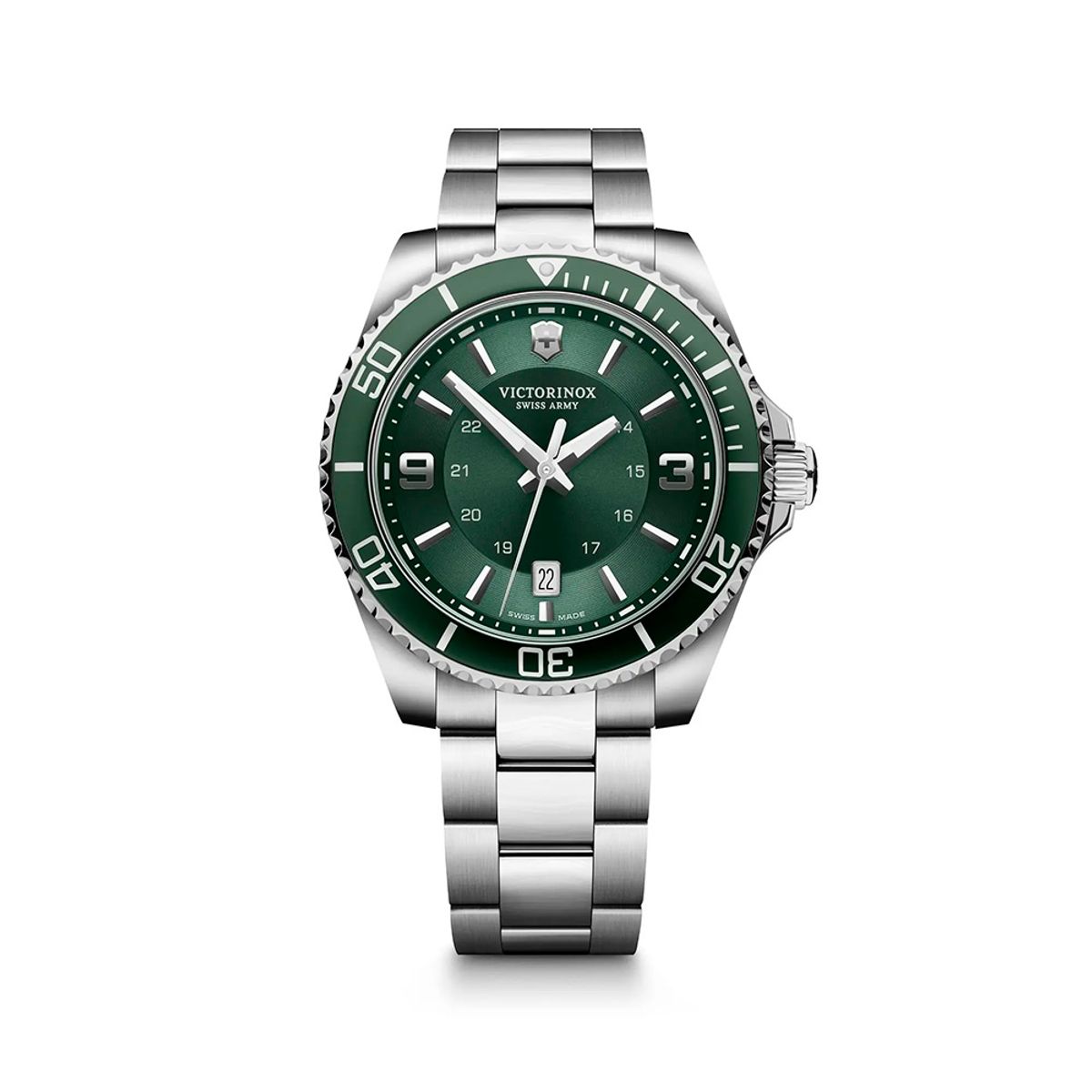 VICTORINOX - Reloj Maverick correa de acero inoxidable dial verde Victorinox