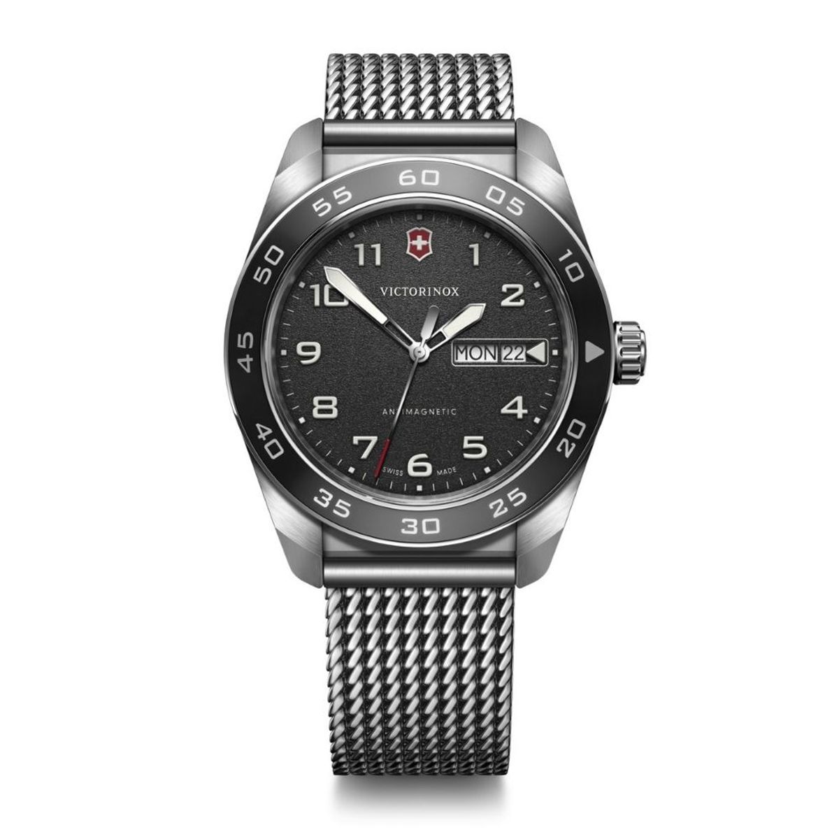 VICTORINOX - Reloj Swiss Army Quartz correa de acero inoxidable dial negro Victorinox