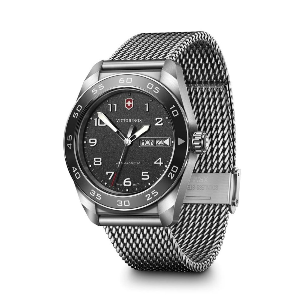 VICTORINOX - Reloj Swiss Army Quartz correa de acero inoxidable dial negro Victorinox