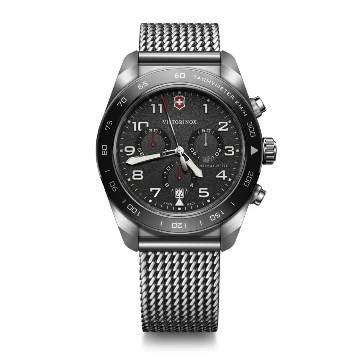 VICTORINOX - Reloj Swiss Army Chrono correa de acero inoxidable dial negro Victorinox