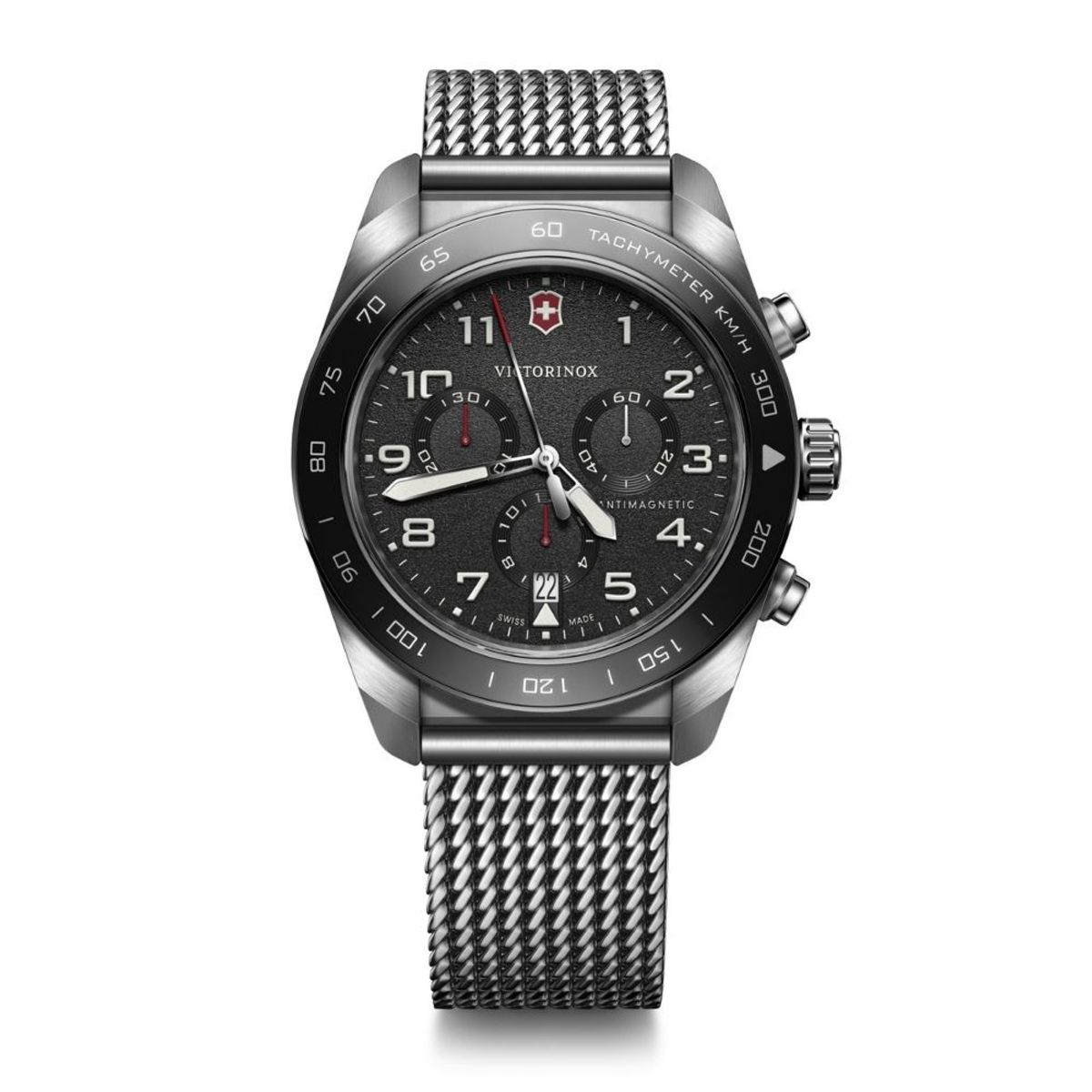 VICTORINOX - Reloj Swiss Army Chrono correa de acero inoxidable dial negro Victorinox