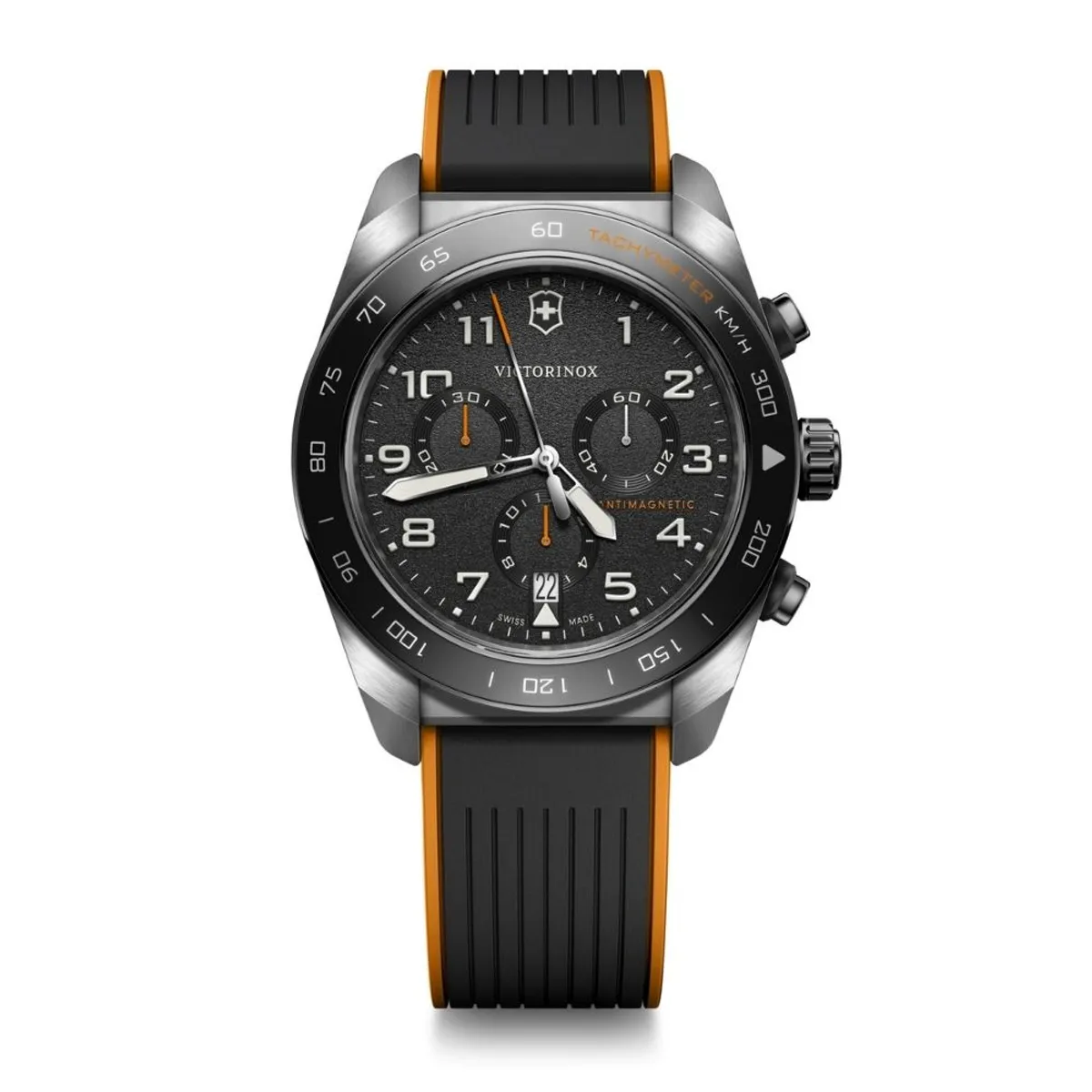 VICTORINOX - Reloj Swiss Army Chrono correa de caucho negra y naranja dial negro Victorinox
