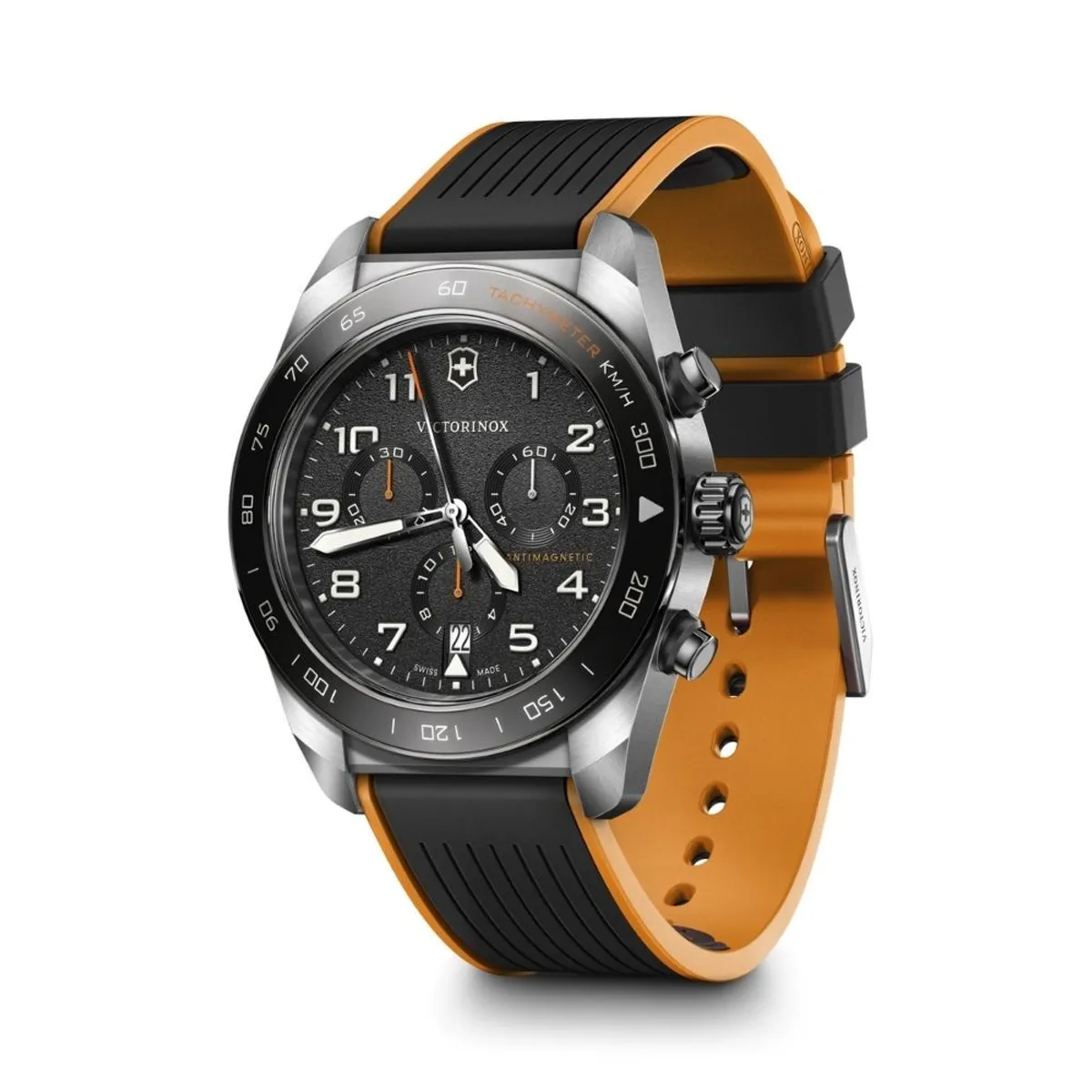 VICTORINOX - Reloj Swiss Army Chrono correa de caucho negra y naranja dial negro Victorinox