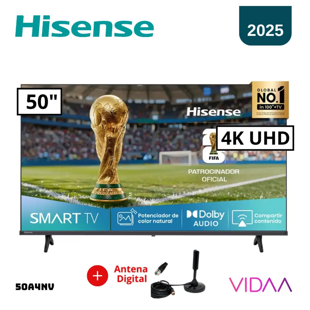 HISENSE - TELEVISOR HISENSE 50 50A4NV UHD 4K + ANTENA DIGITAL