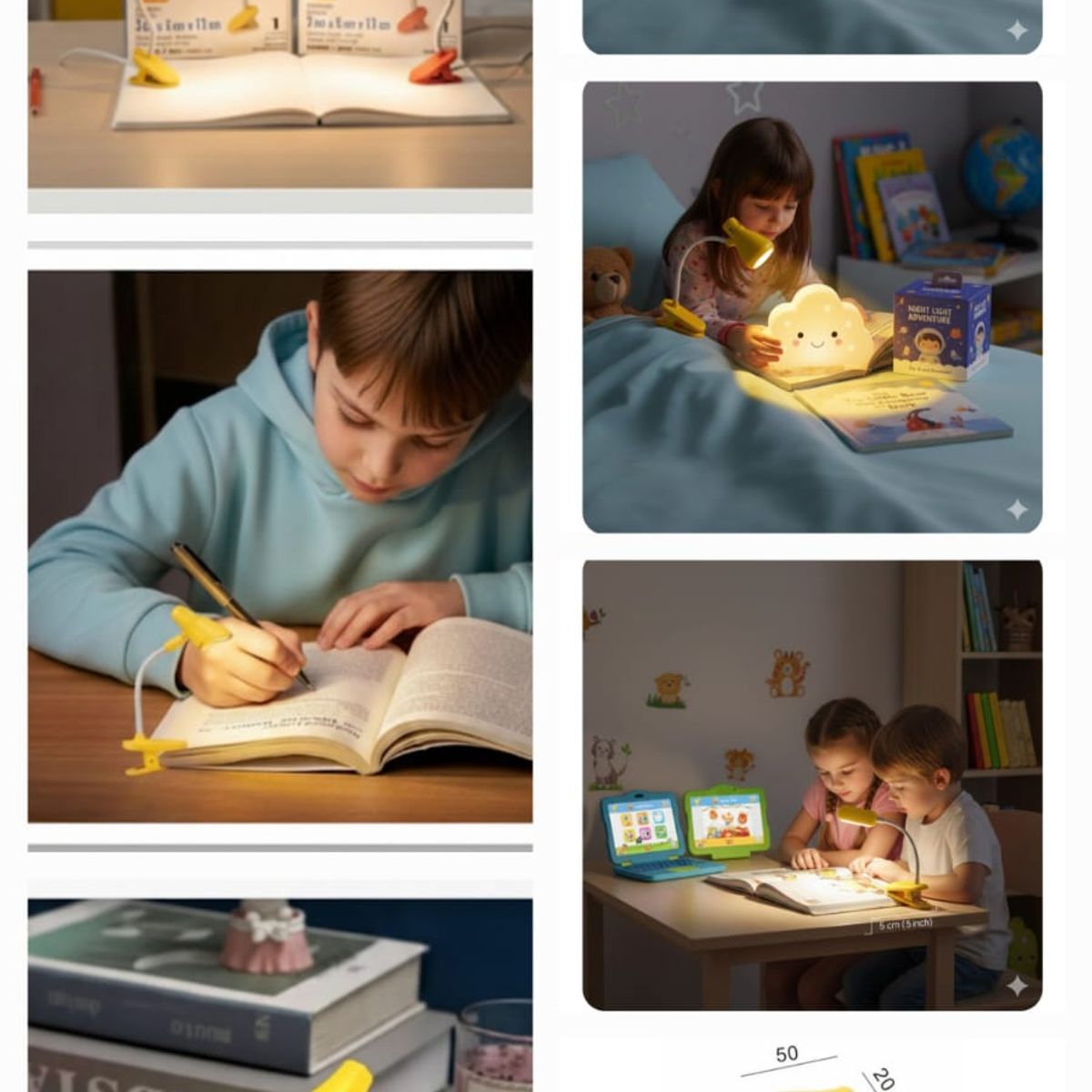 JUST HOME COLLECTION - LUZ DE LECTURA LED PÀCK X2 LUZ CÁLIDA CON CLIP INFANTIL DEER HOME COLLECTION AMARILLO 3 PILAS EXTRA