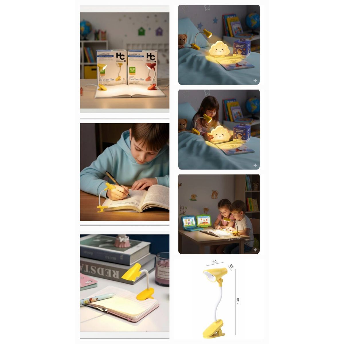 JUST HOME COLLECTION - LUZ DE LECTURA LED PÀCK X2 LUZ CÁLIDA CON CLIP INFANTIL DEER HOME COLLECTION AMARILLO 3 PILAS EXTRA
