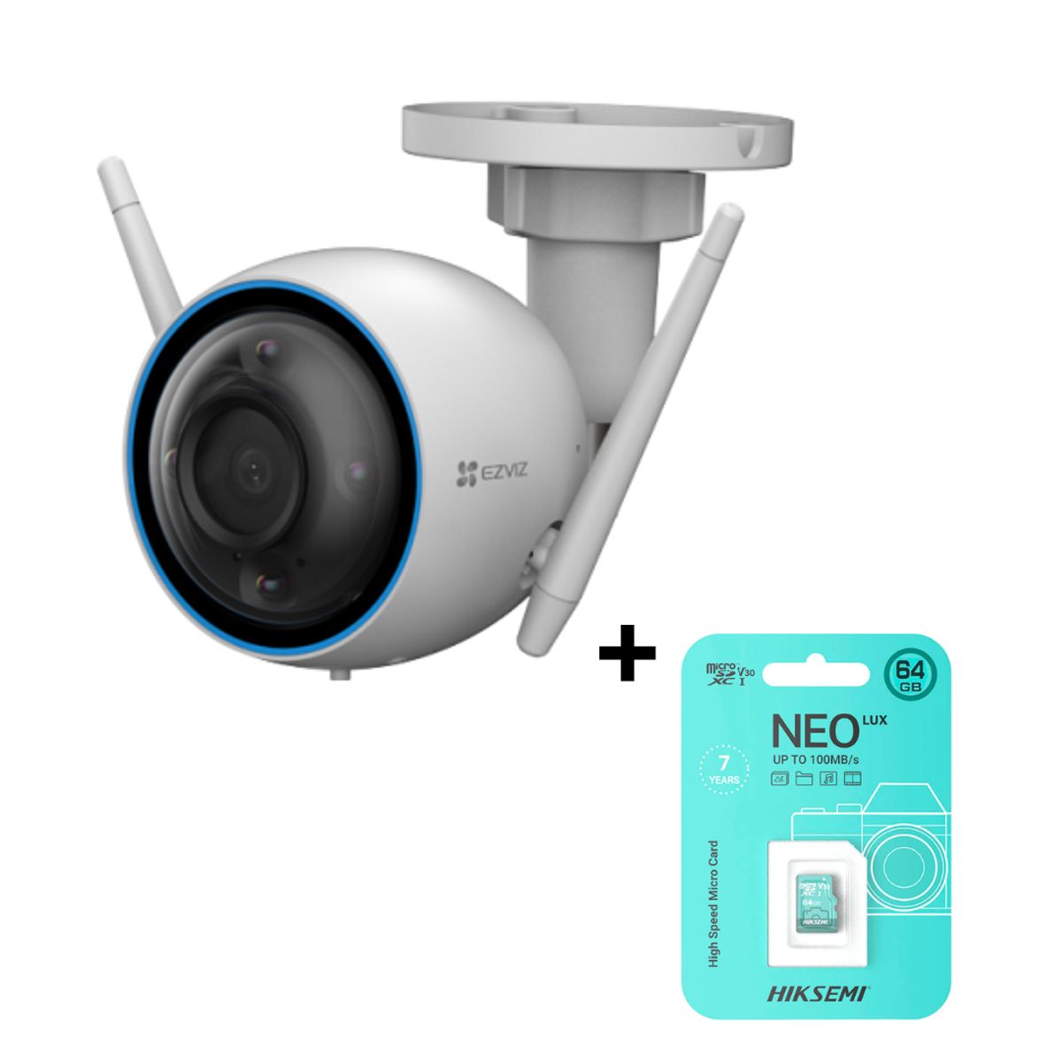 EZVIZ - Cámara de Seguridad para Exteriores EZVIZ H3 3MP 2K + SD 64 GB
