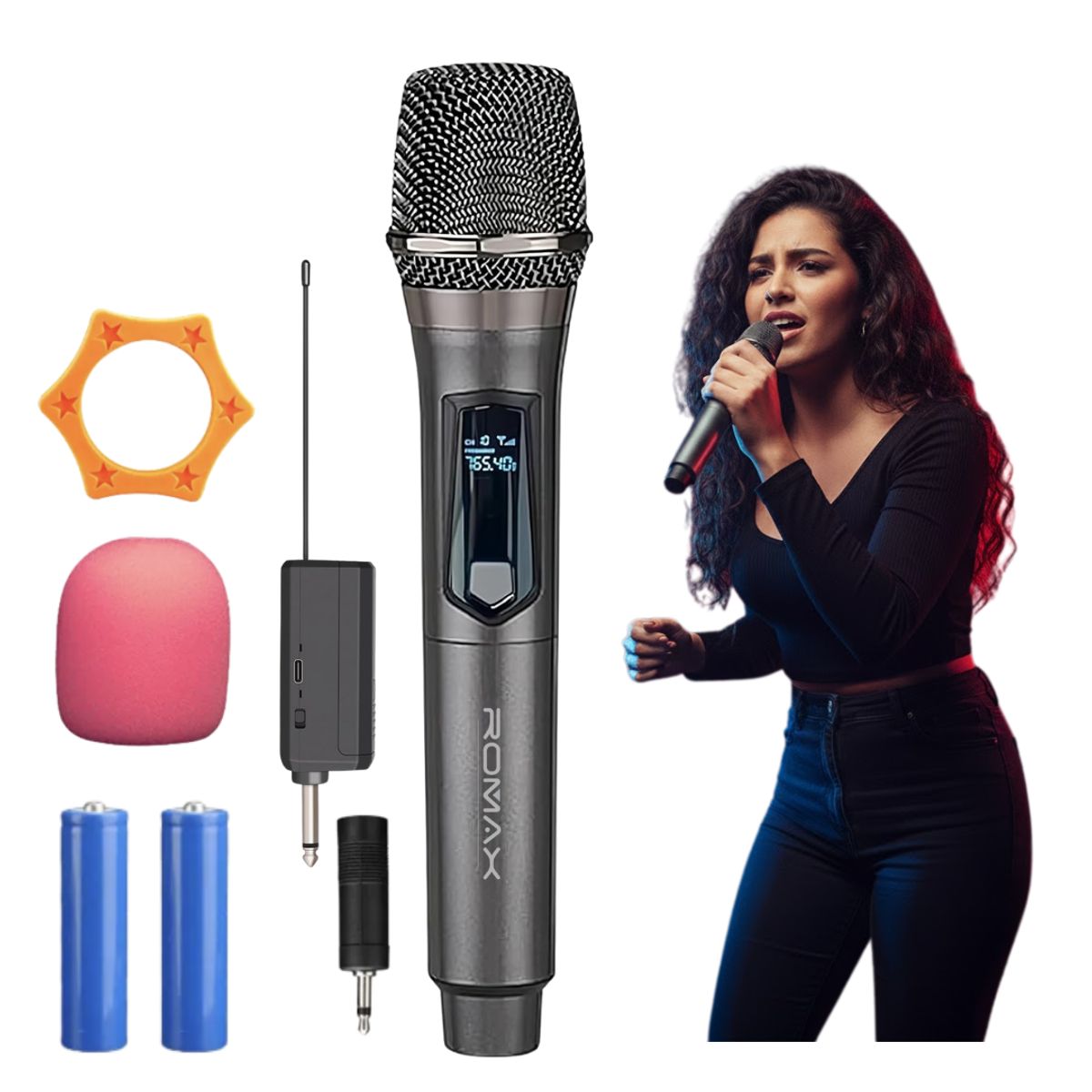 ROMAX - Microfono Inalambrico Romax Karaoke Conferencias Eventos Receptor Recargable