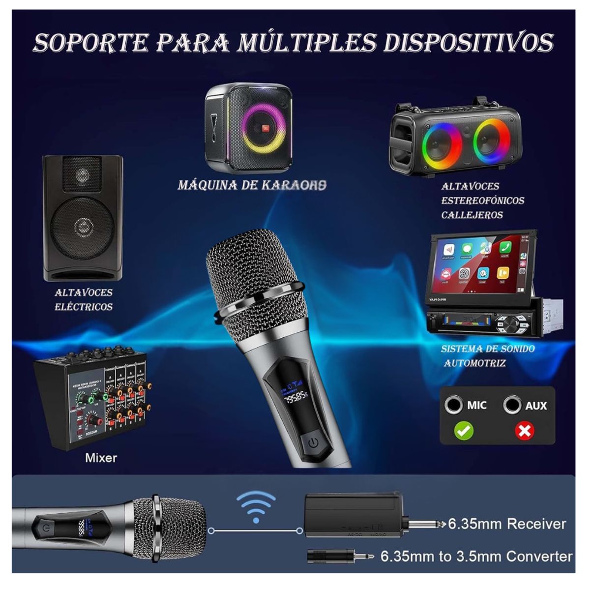 ROMAX - Microfono Inalambrico Romax Karaoke Conferencias Eventos Receptor Recargable