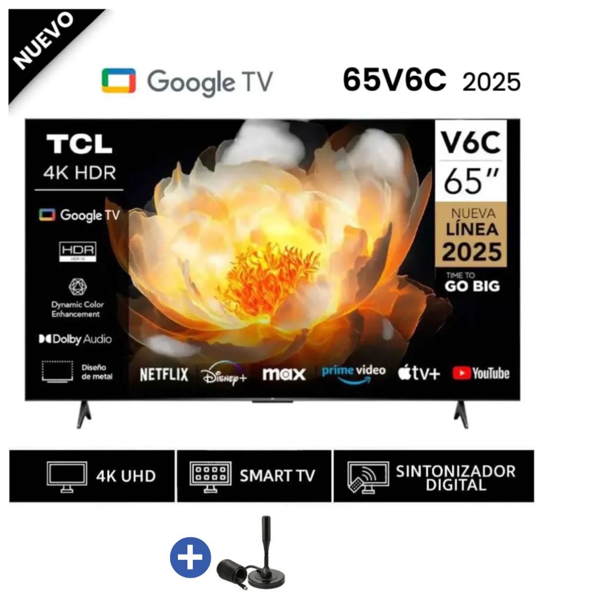 TCL - Televisor TCL 65 LED 4K 65V6C Google TV 2025 + Antena Digital