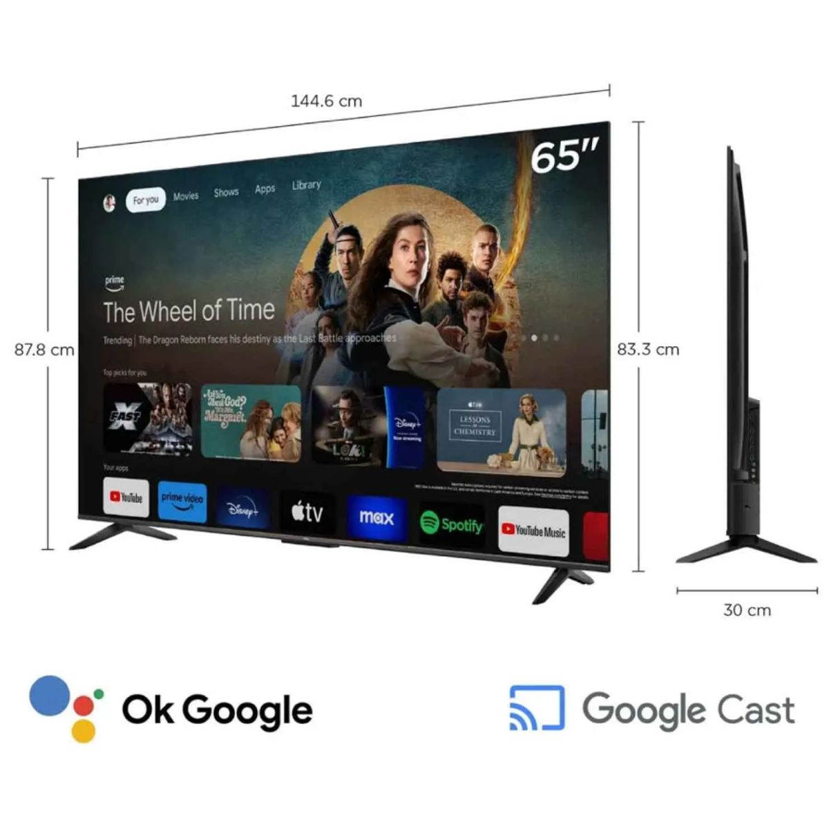TCL - Televisor TCL 65 LED 4K 65V6C Google TV 2025 + Antena Digital