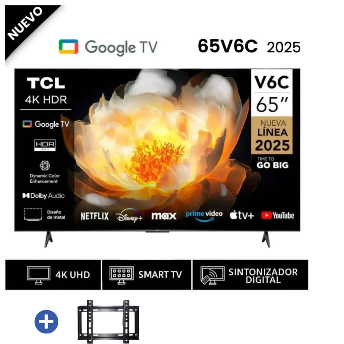 TCL - Televisor TCL LED 65 UHD 4K Smart TV 65V6C + RackFijo