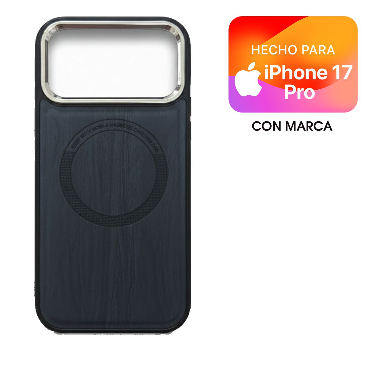 ASIA IMPORT - Case Cuerina Con Diseño Madera Para iPhone 17 Pro Con Marca