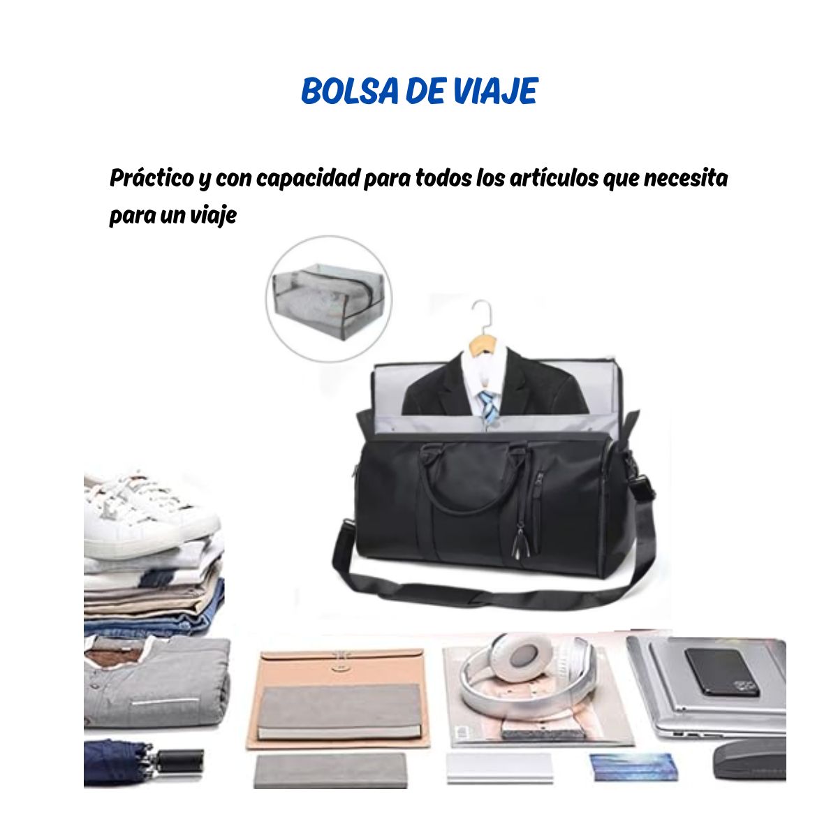 GENERICO - MALETA  BOLSA DE VIAJE PLEGABLE CONVERTIBLE PAR VIAJE COLOR NEGRO